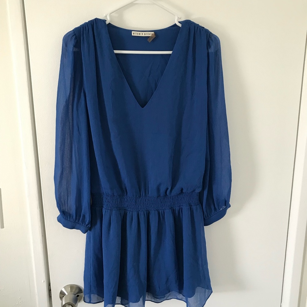 Alice & Olivia blue ruched mini dress